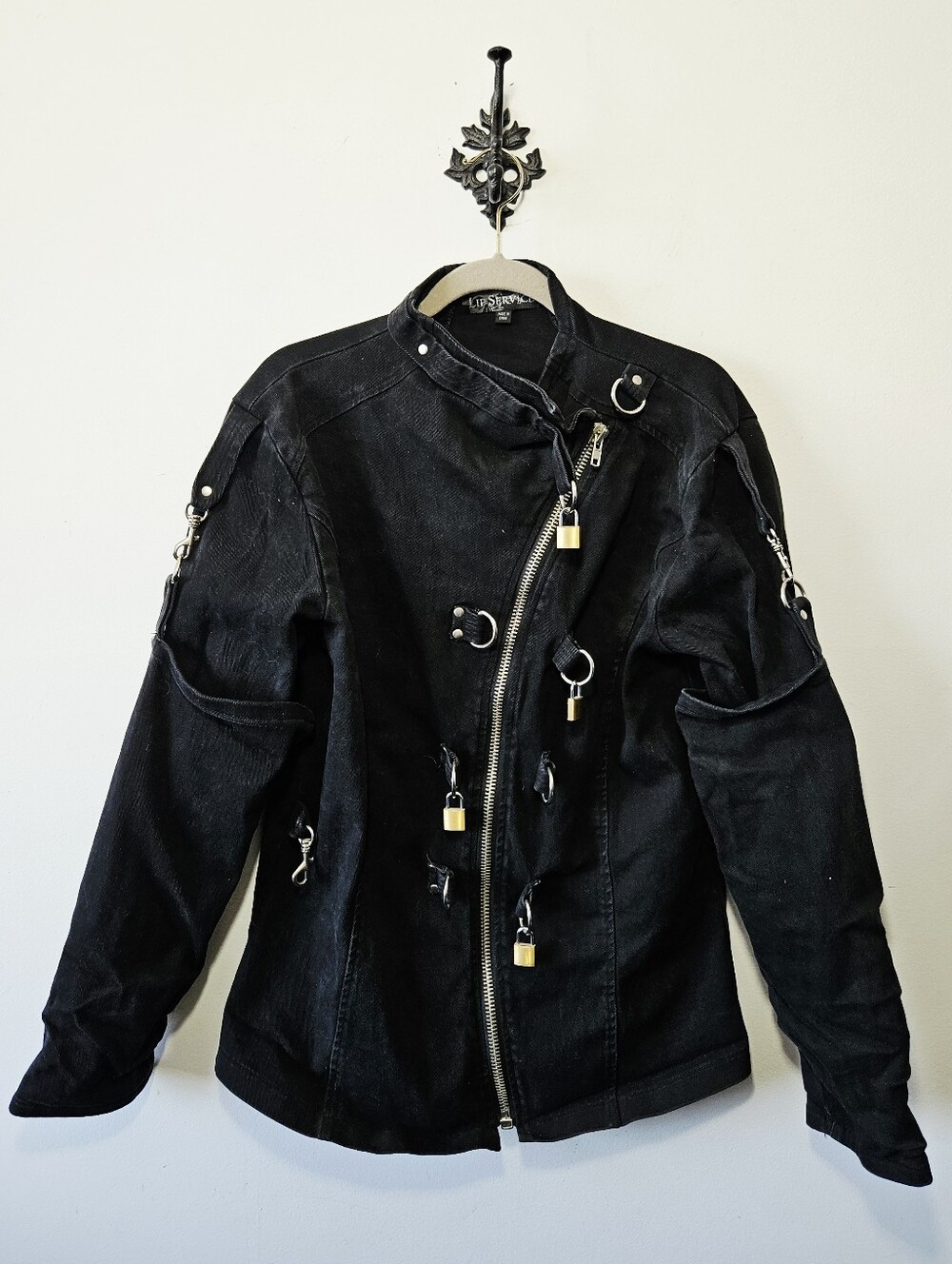 Vintage Lip Service Fetish Jacket Size L Black Locks Punk Goth